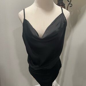 Elegant Black Satin Cowl Neck Top